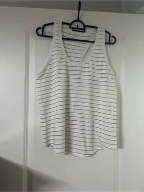 lululemon athletica White Tank with Black Horizontal Stripes. Love Tank Top